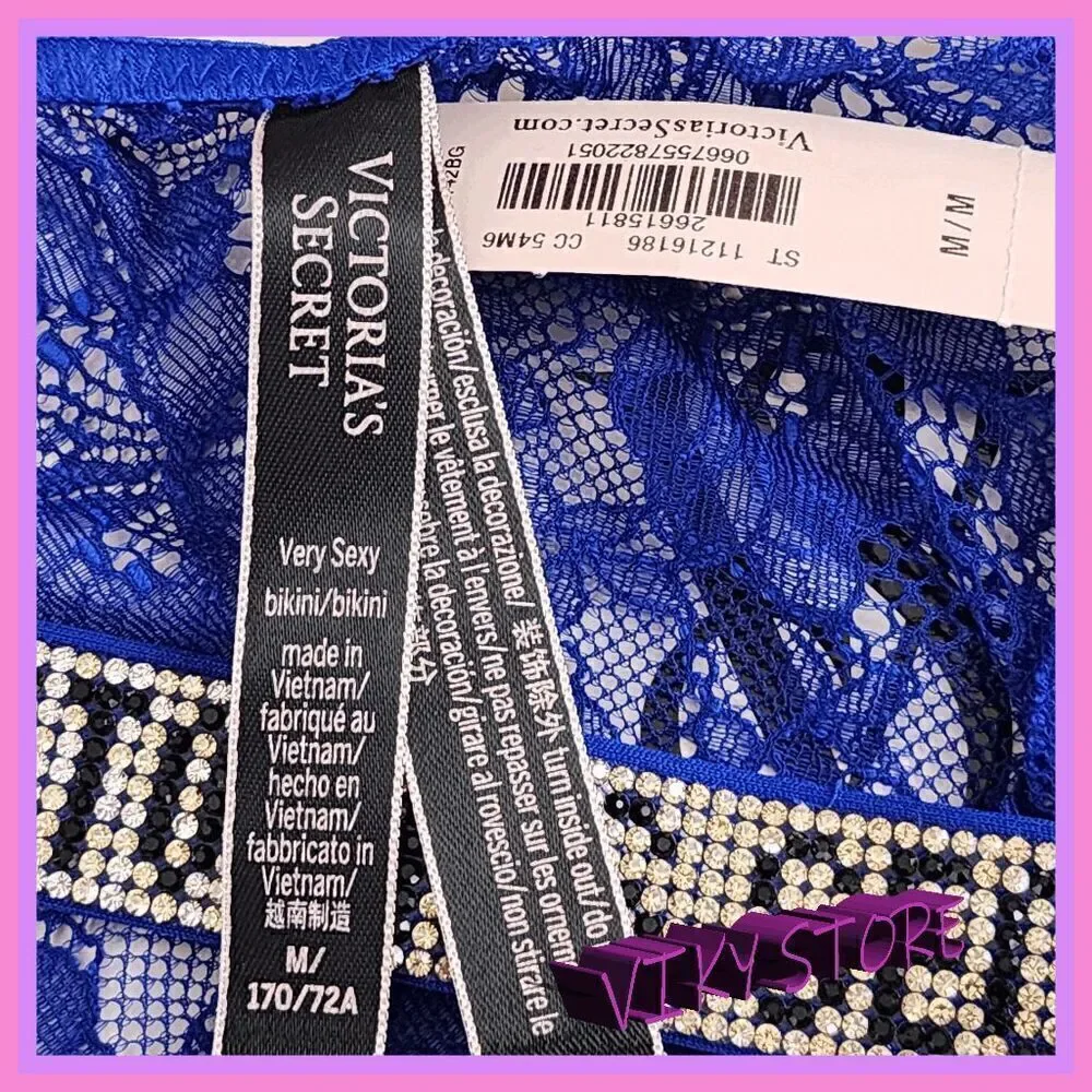 NWT 💖 Sparkling Rhinestones on Victoria's Secret Blue Bikini - Medium 💖 NWT